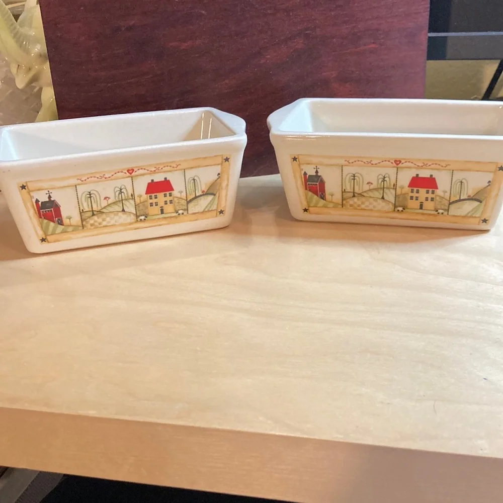 Pair Nantucket stoneware mini loaf baking dishes